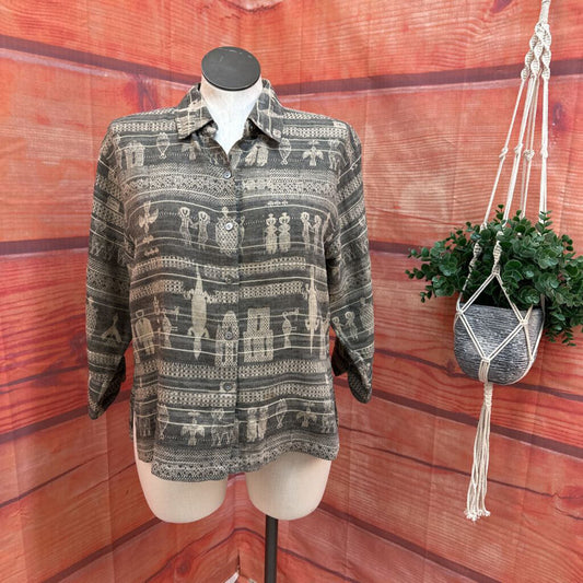 VINTAGE CHICOS TAN PATTERN JACKET SIZE 2 (L/12)